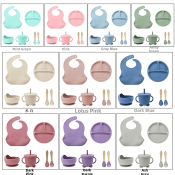 Επιτραπέζια σκεύη σιλικόνης για μητέρα και μωρό, μπολ βρεφικής τροφής, είδη φαγητού, πιάτο φαγητού σιλικόνης κατάλληλο για τρόφιμα, σαλιάρα, ποτήρι νερού, πιρούνι και κουτάλι, διασυνοριακή χρήση