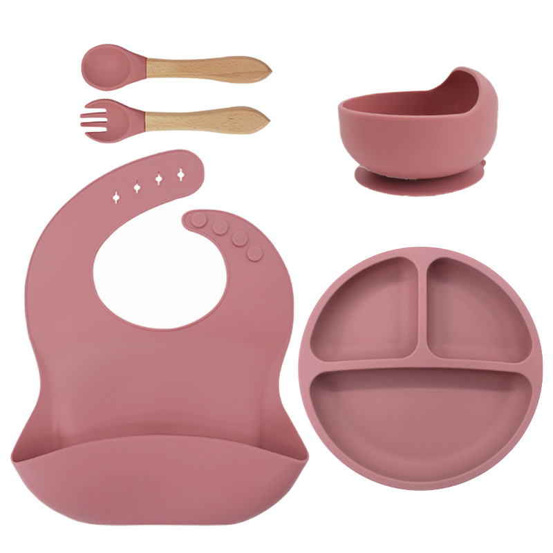 Tacâmuri din silicon pentru mamă și bebeluș, bol pentru mâncare pentru bebeluși, accesorii pentru hrănire, farfurie din silicon alimentar, bavetă, cană cu apă, furculiță și lingură, transfrontaliere