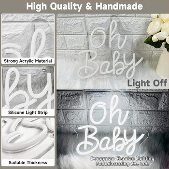 „Amazon“ karštas išpardavimas „Oh Baby“ neoninis ženklas su šviesiu akrilu, raižytas lentos žaidimas, gimtadienio vakarėlio dekoravimas