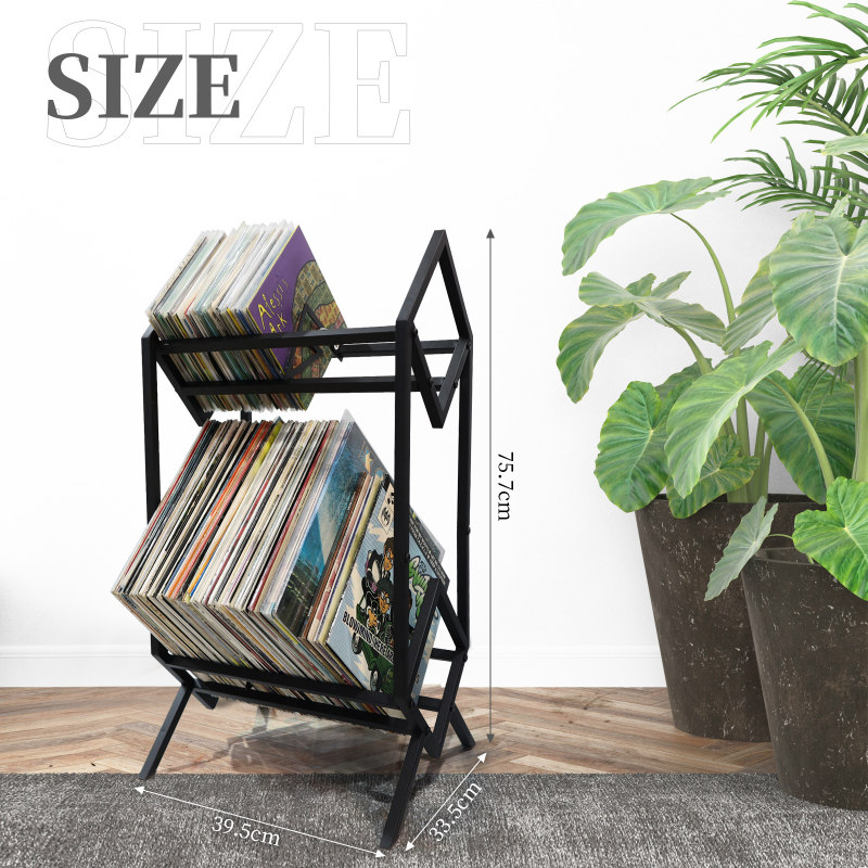 Kodumajapidamises kasutatava elutoa plaadiriiul, multifunktsionaalne vinüülplaatide hoiuriiul, loominguline mitmekihiline rauast ja puidust plaadiriiul