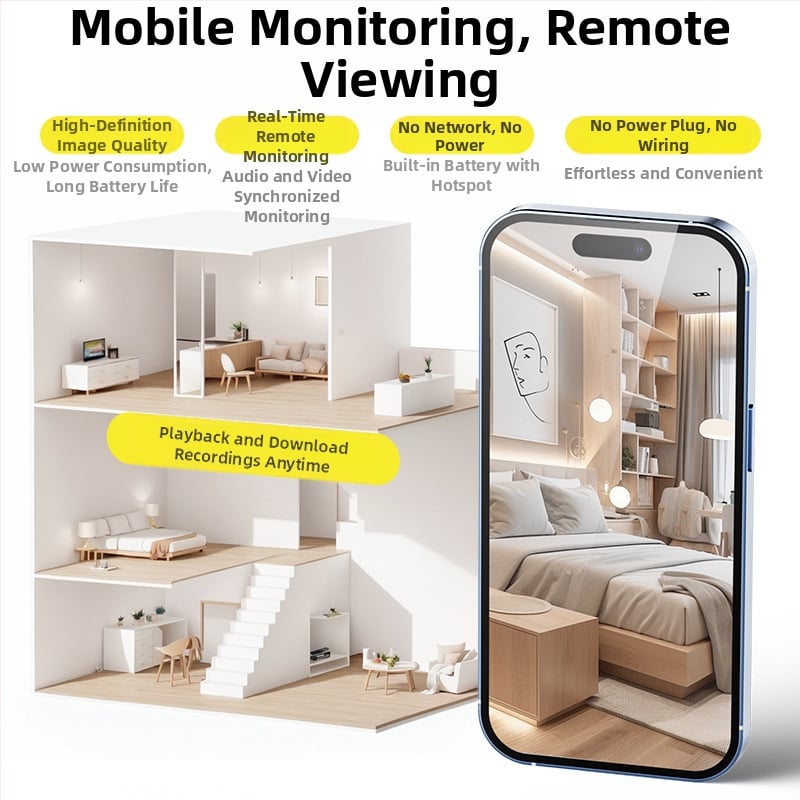 Bezvadu wifi kameras izslēgšanas akumulators WiFi versija iebūvēts litija akumulators PIR humanoīdu noteikšanas mājas monitors