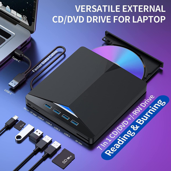 Unitate optică externă cu arzător CD/DVD-RW multifuncțional cu lumină albastră USB 3.0, producător transfrontalier, 7-în-1