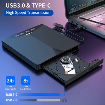 Unitate optică externă cu arzător CD/DVD-RW multifuncțional cu lumină albastră USB 3.0, producător transfrontalier, 7-în-1