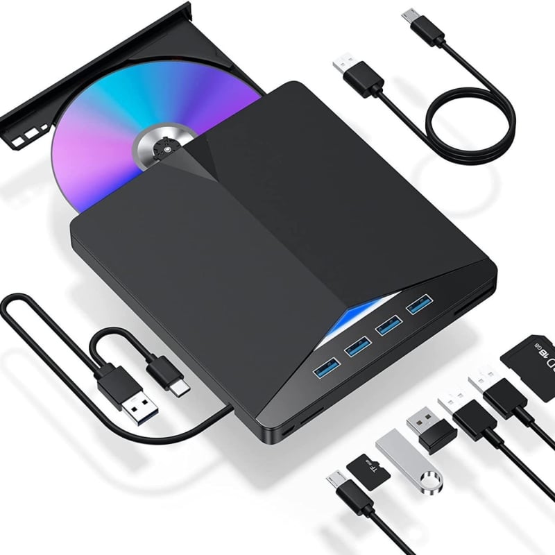 Трансграничен производител USB3.0 многофункционална записваща машина със синя светлина, CD/DVD-RW записваща машина седем в едно, външно оптично устройство