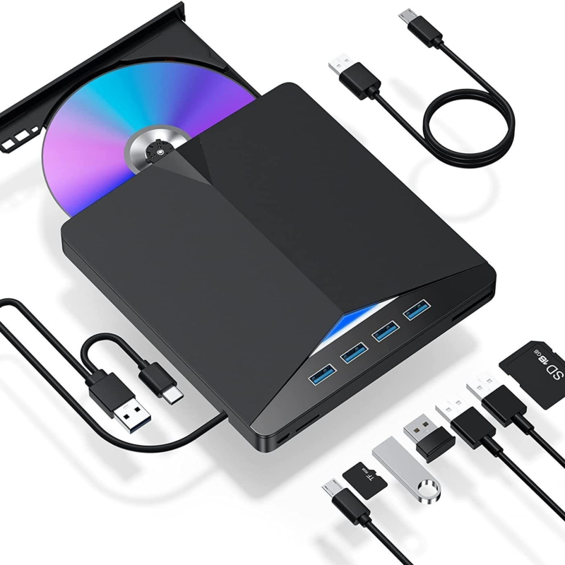 Unitate optică externă cu arzător CD/DVD-RW multifuncțional cu lumină albastră USB 3.0, producător transfrontalier, 7-în-1