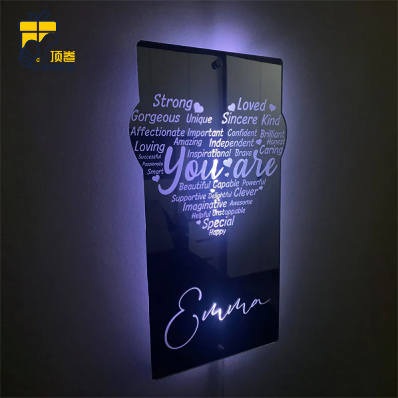 TEMU HIYIN ristkülikukujuline armastussüdame nimi vertikaalne versioon peegel isikupärastatud POD-nimi maagiline värv RGB peegel kingitus