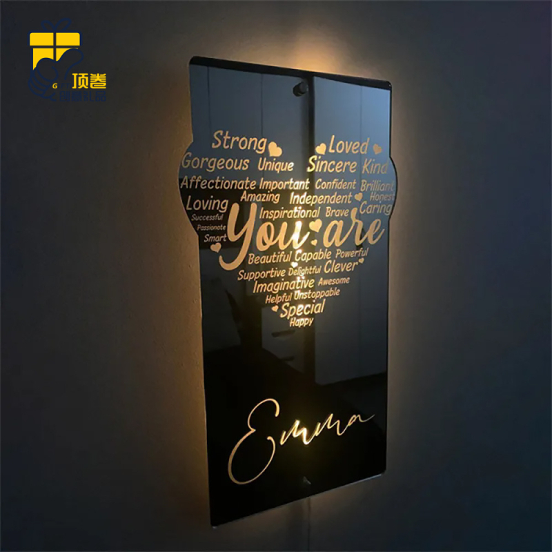 TEMU HIYIN ristkülikukujuline armastussüdame nimi vertikaalne versioon peegel isikupärastatud POD-nimi maagiline värv RGB peegel kingitus