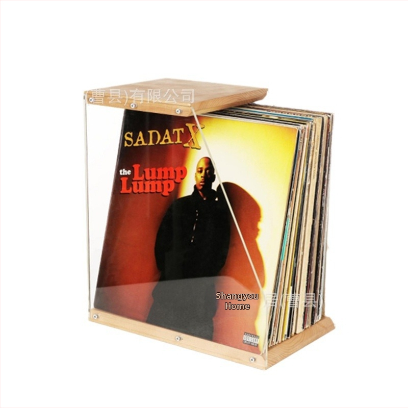 Drevený stojan na platne, stolové ozdoby, priehľadný stojan na vinylové platne, úložný box na knihy s páskou, úložný box z masívneho dreva