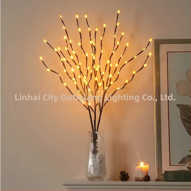 LED светлинен низ за клони - захранван с батерии за вътрешна ваза, новогодишна декоративна светлина за оразмеряване, трансгранична светлина за елха