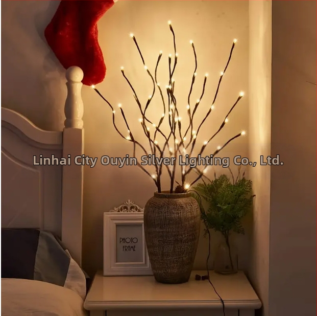 LED светлинен низ за клони - захранван с батерии за вътрешна ваза, новогодишна декоративна светлина за оразмеряване, трансгранична светлина за елха