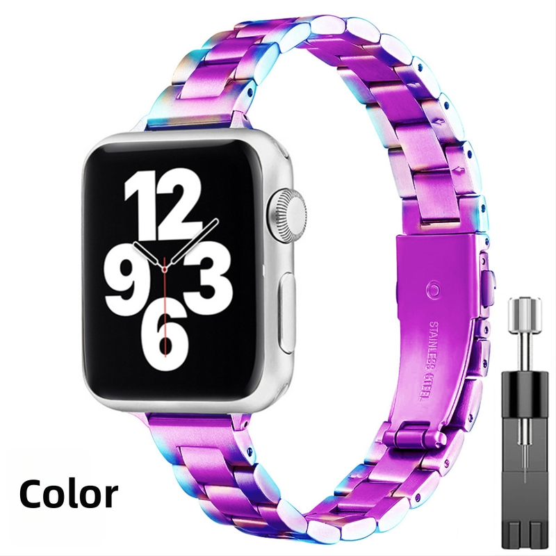 Sobib Apple Watchi rihmadele: õhuke, roostevabast terasest rihm, iwatch, väikese vöökohaga naiste 14 mm kolme rihmaga terasest rihm