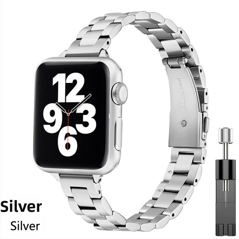Подходяща за Apple Watch Strap, тънка, плътна каишка от неръждаема стомана, Iwatch Small Waist, дамска каишка с три каишки, 14 мм