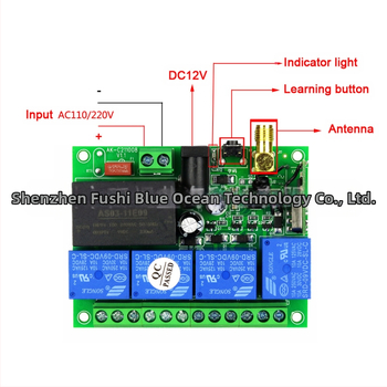 AC100-250V 4 kanalų 433 belaidis „ReMote“ valdymo jungiklis daugiafunkcis galinės plokštės krano tolimojo valdymo 2000M „ReMote“