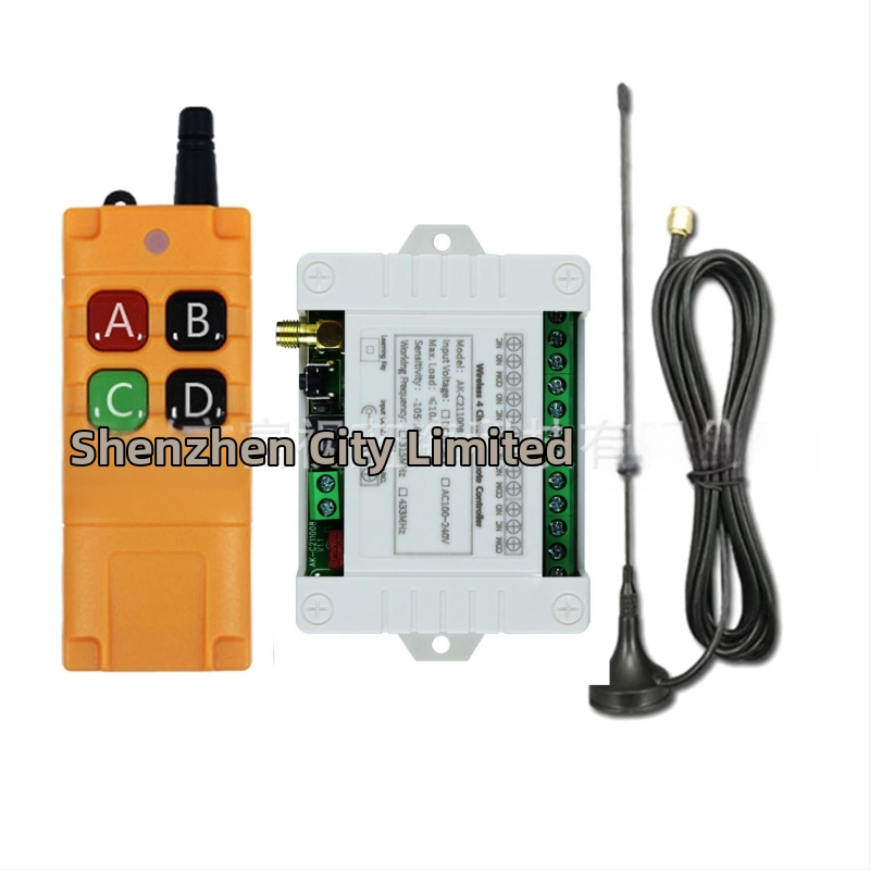 AC100-250V 4 kanalų 433 belaidis „ReMote“ valdymo jungiklis daugiafunkcis galinės plokštės krano tolimojo valdymo 2000M „ReMote“