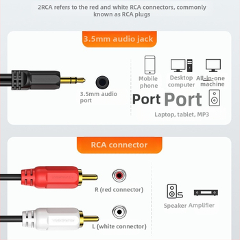 Akihabara QS6721 3,5 mm topelt-Lotus One ja Two 3,5 kuni 2 RCA arvutikõlari liiniheli jaoks