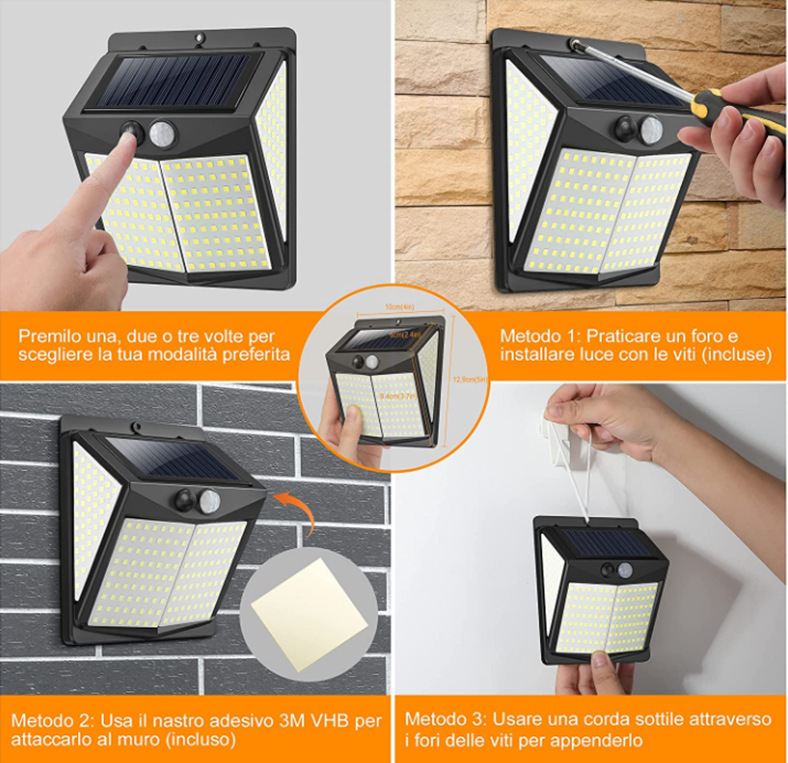 Päikeseenergial töötav seinalamp 238LED inimkeha induktsioon-LED kolmerežiimiline õue infrapuna induktsioonlamp