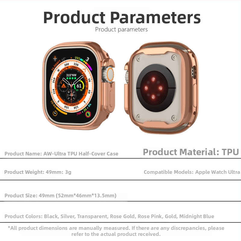 Piemērots Apple Watch Ultra Apple Watch korpusam iWatch aizsargapvalks ar izgrieztu pusi iepakojuma, galvaniska pārklājuma