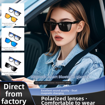 Ai nutikad tõlkeprillid Bluetooth-prillid Gs05 muusika kuulamiseks ja helistamiseks, päikeseprillide komplekt vahetatavate lühinägelikkuse läätsedega, polariseeritud päikeseprillid