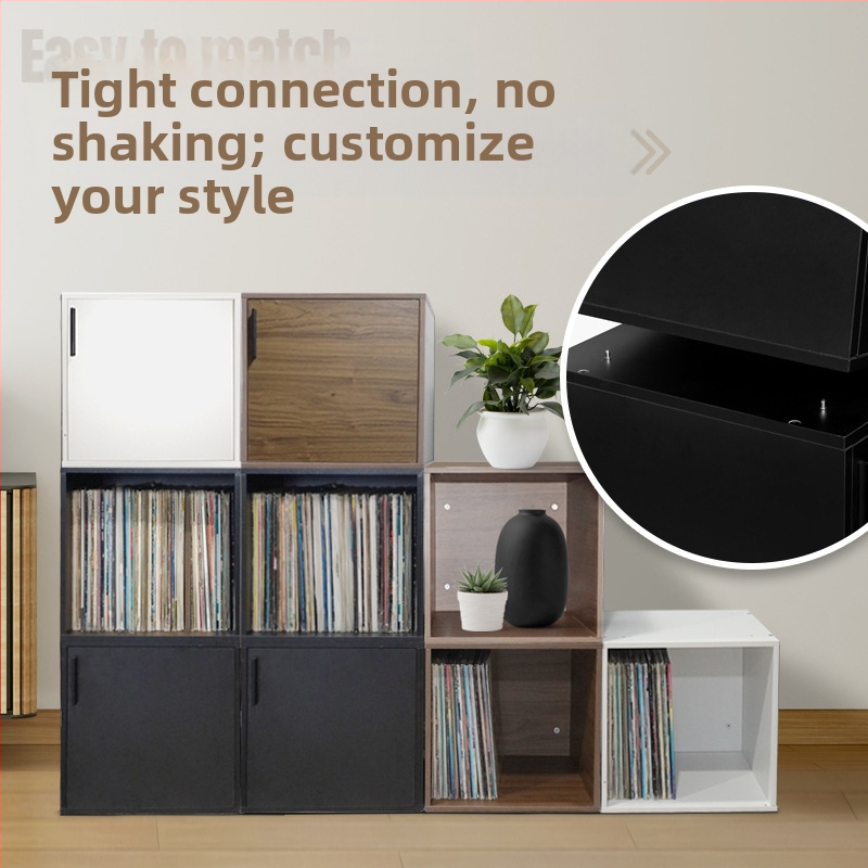 Шкаф за съхранение на винилови плочи в японски стил, обикновен шкаф за съхранение на LP плочи, шкаф за съхранение с безплатен комбиниран шкаф, кутия за винилови плочи