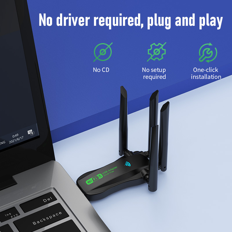 Placă de rețea wireless USB, semnal de mare viteză 5g dual-band, 1300m, receptor și transmițător Wifi pentru computer desktop, prin pereți