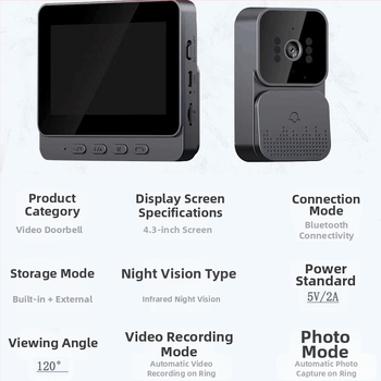 M10 bezvadu video durvju zvans ar 4,3 collu displeju, viedā divvirzienu domofona sistēma, video novērošana, pārrobežu izvēle