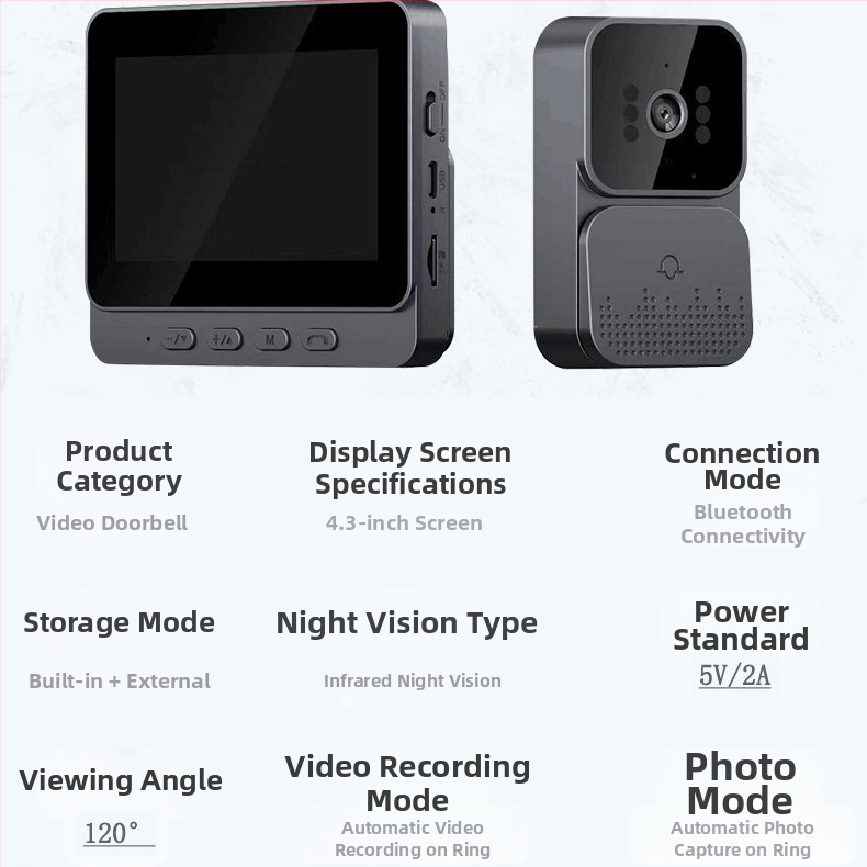 M10 Безжичен видео звънец с 4.3-инчов дисплей, домашен интелигентен двупосочен домофон, видео наблюдение, трансграничен избор