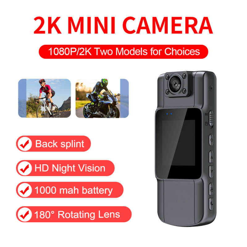 Okoskamera 2K HD képernyőkonferencia élő felvevővel éjjellátó mellkasi sport kültéri kamera