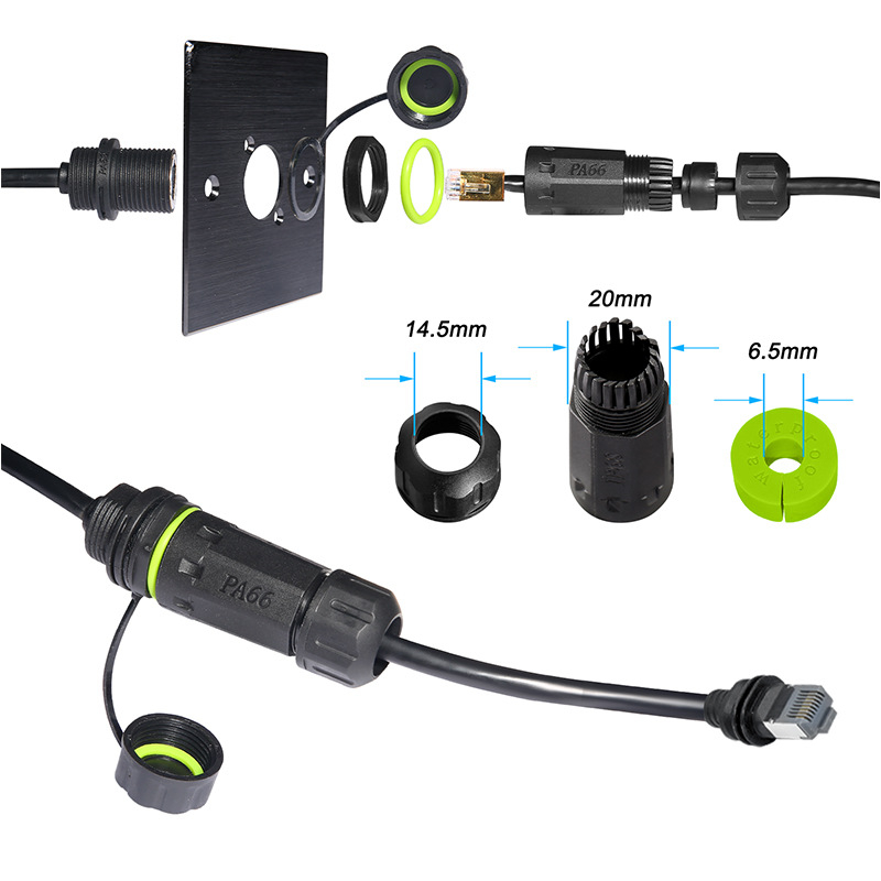 Trečiosios kartos tiesus stačiakampis palydovinis pakaitinis kabelis Gen3 tinklo kabelis tarpvalstybinis M20 vandeniui atsparus jungtis Starlink kabelis