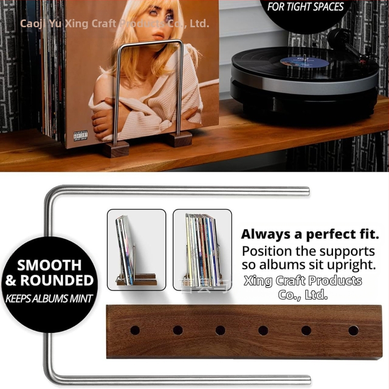 Americký retro drevený stojan na vinylové platne, stojan na CD, starý stojan na skladovanie platní, stojan na železné platne
