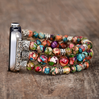 Трансгранична доставка за електронна търговия, съвпадение на цветовете, еластично въже с мъниста от императорски камък, каишка за Apple Watch в бохемски стил