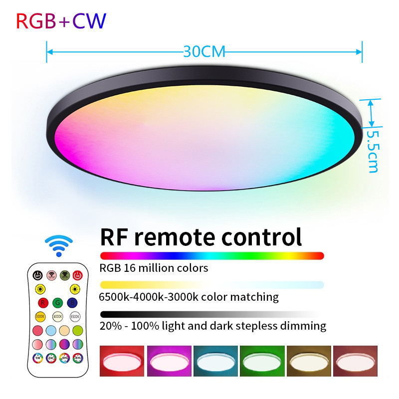 Sprādzieni 24W īpaši plāna RGB griestu lampa ar tālvadības pulti, aptumšošana, guļamistaba, viesistaba, trīskārši izturīga lampa, vienkārša, moderna, Ziemeļvalstu eja