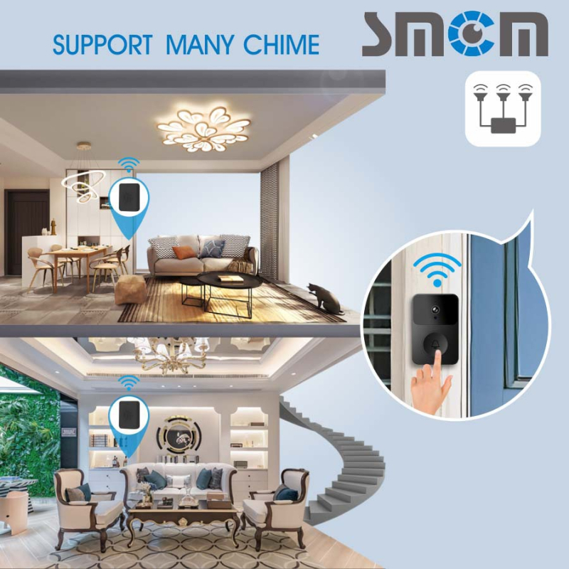 Juhtmevaba video uksekell kaameraga, lainurk nutikas visuaalne WiFi laetav turvauksekell