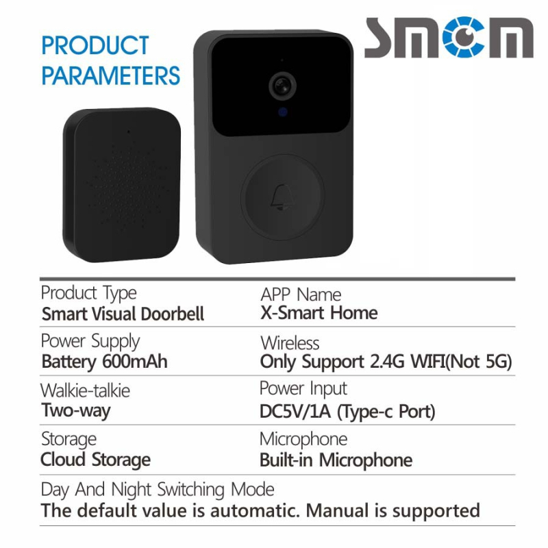 Juhtmevaba video uksekell kaameraga, lainurk nutikas visuaalne WiFi laetav turvauksekell