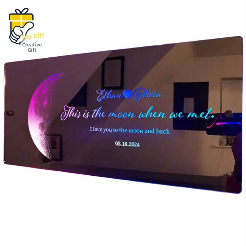 TEMU Хинди Лунна Огледална Лампа Персонализирана POD Име Послание Правоъгълна Огледална Орнаменти Подарък за Свети Валентин