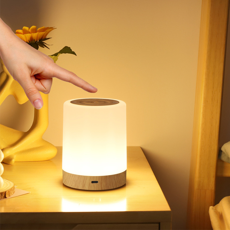 Värviline värviline rõngas, puiduteraga hämardav, laadiv öölamp, LED-öökapp, laualamp, puutetundlik, ajastatav Pat-lamp