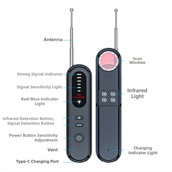 T01 kaameradetektor reisimiseks, piilumisvastane, positsioneerimisvastane, koosolekutele mõeldud, jälgimisvastane magnetdetektor