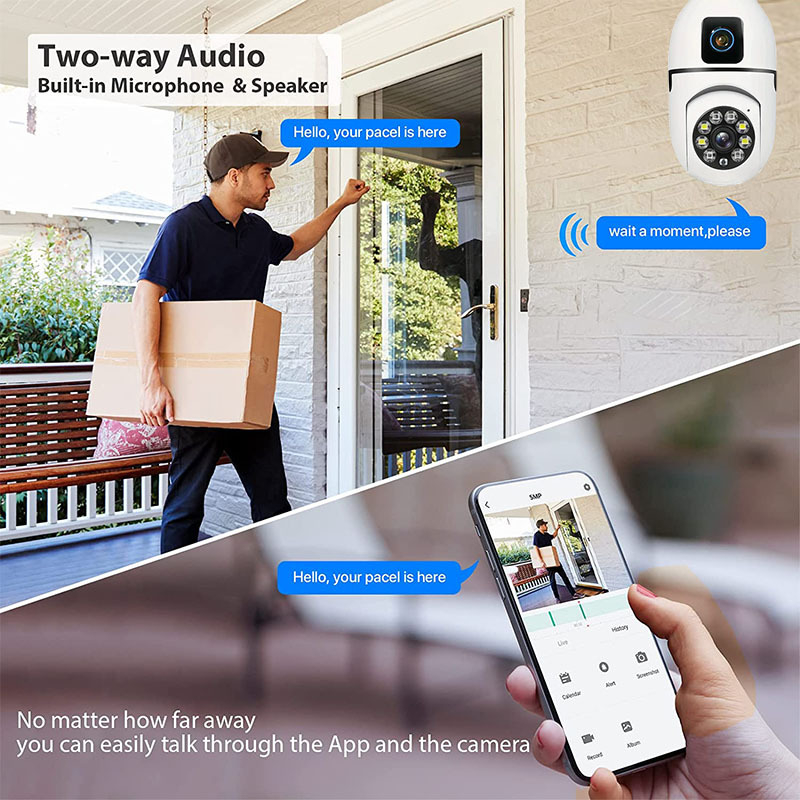 Tarpvalstybinė dviejų objektyvų lemputės stebėjimo kamera namams su belaidžiu WIFi 360 laipsnių HD vidaus lempos laikiklio kamera