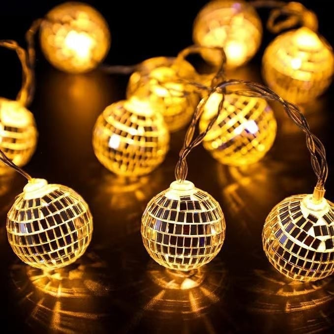 LED zrcalna kuglasta svjetla, niz svjetala, bar, proljetni festival, blagdanska atmosfera, novogodišnja dekorativna svjetla, nova bljeskalica, niz svjetala s kuglicama