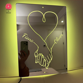 Tarpvalstybinė pora, susikibus rankomis, vardo veidrodinė lempa, personalizuota vardo veidrodinė lempa, Valentino dienos kalėdinių dovanų fabrikas