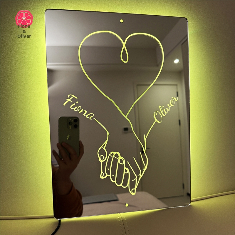 Трансгранична двойка, държана за ръка, лампа с огледало с име, персонализирана лампа с огледало с име, фабрика за коледни подаръци за Свети Валентин
