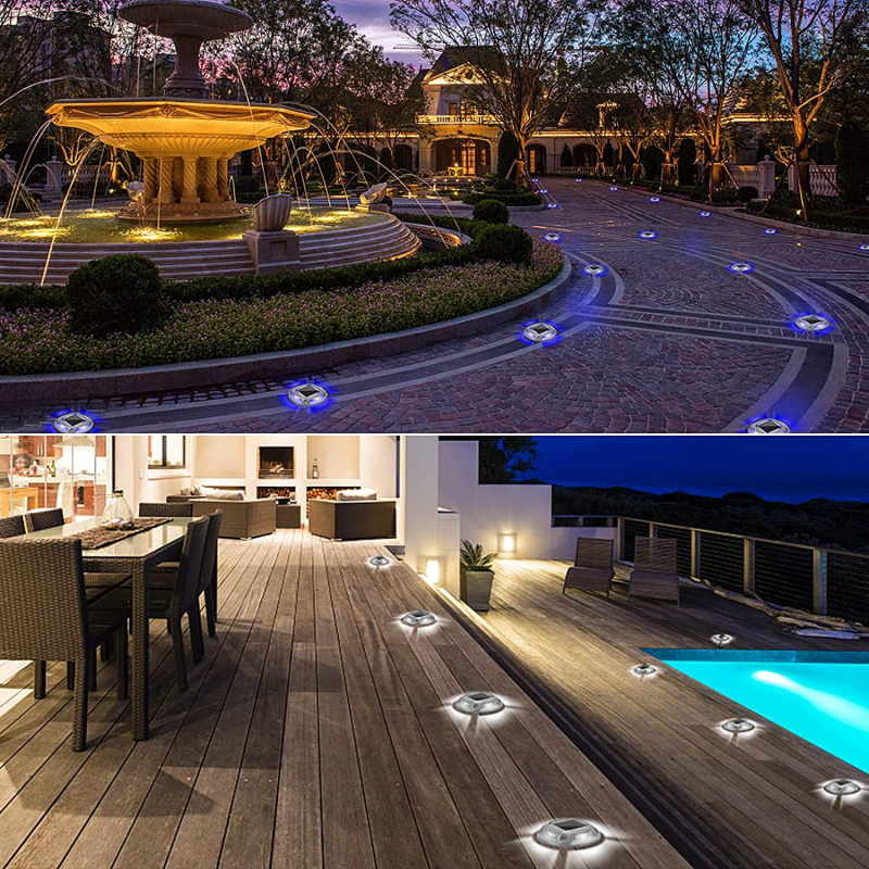 Apvali saulės energija varoma lempa, keturių pusių šviečianti, dviejų spalvų perjungiama, užkasta lempa, kiemo laiptelių takas, aliuminio lydinio atsparumas gniuždymui