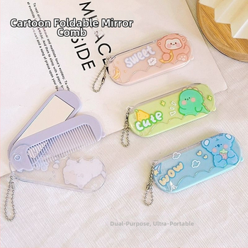 Hordozható kis fésűtükör öltöny rajzfilm összecsukható fésű gyermek diákkollégiumi sminktükör fedő frufru fésűvel