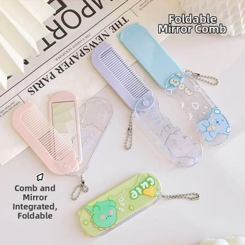 Hordozható kis fésűtükör öltöny rajzfilm összecsukható fésű gyermek diákkollégiumi sminktükör fedő frufru fésűvel