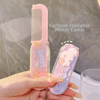 Hordozható kis fésűtükör öltöny rajzfilm összecsukható fésű gyermek diákkollégiumi sminktükör fedő frufru fésűvel