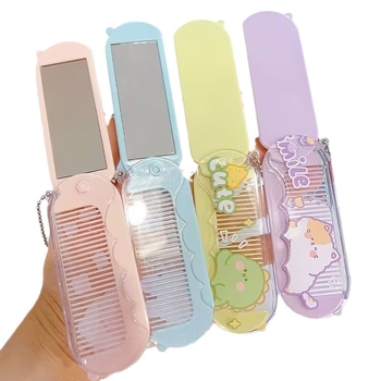 Hordozható kis fésűtükör öltöny rajzfilm összecsukható fésű gyermek diákkollégiumi sminktükör fedő frufru fésűvel