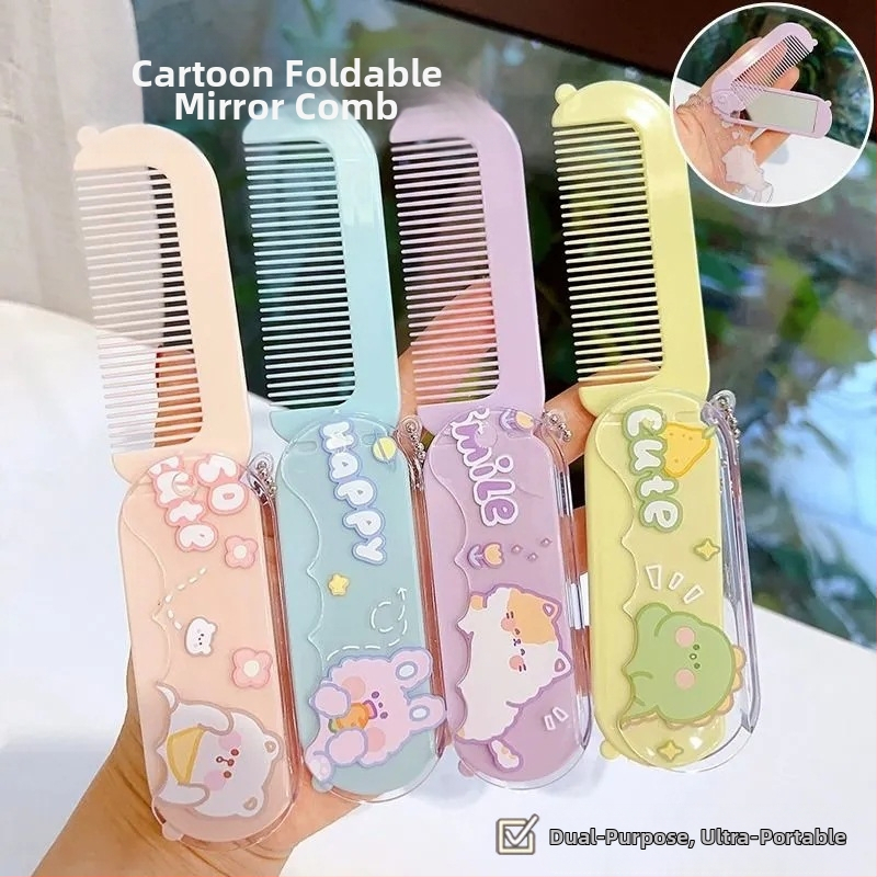 Hordozható kis fésűtükör öltöny rajzfilm összecsukható fésű gyermek diákkollégiumi sminktükör fedő frufru fésűvel