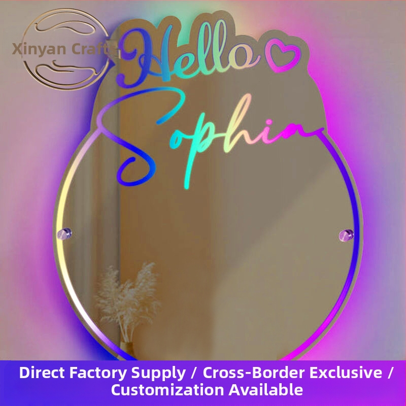 Temu Xiyin - Személyre szabott, világító, névvel ellátott, kerek tükörlámpa, személyre szabott éjjeliszekrény-díszek, függővilágítás