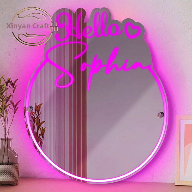 Temu Xiyin Najpredávanejšie personalizované svietiace meno okrúhle zrkadlo lampa pod personalizované nočné ozdoby závesné osvetlenie