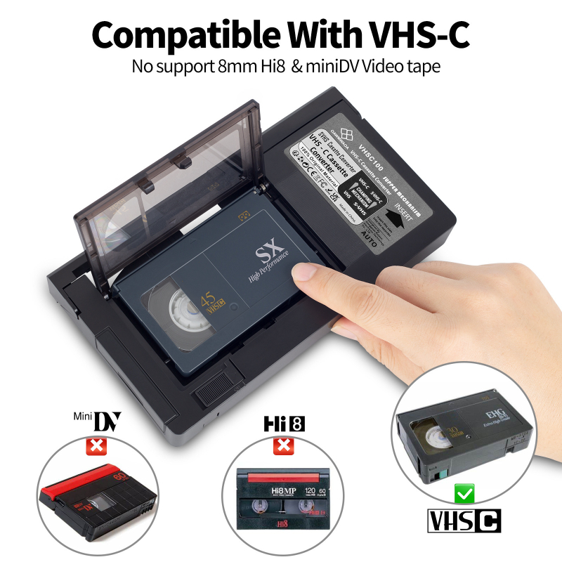 Originaalvideokassett VHS-ist VHSC 1/2 videokassetile konverteerimiskarp Adapterkarp MiniDV/Hi8 ei ühildu