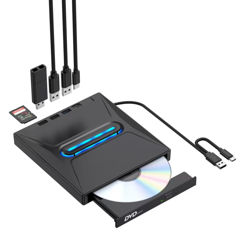 Unitate optică externă multifuncțională USB/Type-C, en-gros, cu card SD/TF, 7-în-1, pentru arzător DVD mobil, vânzare transfrontalieră